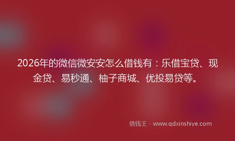 2026年的微信微安安怎么借钱有：乐借宝贷、现金贷、易秒通、柚子商城、优投易贷等。