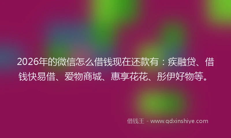 2026年的微信怎么借钱现在还款有：疾融贷、借钱快易借、爱物商城、惠享花花、彤伊好物等。