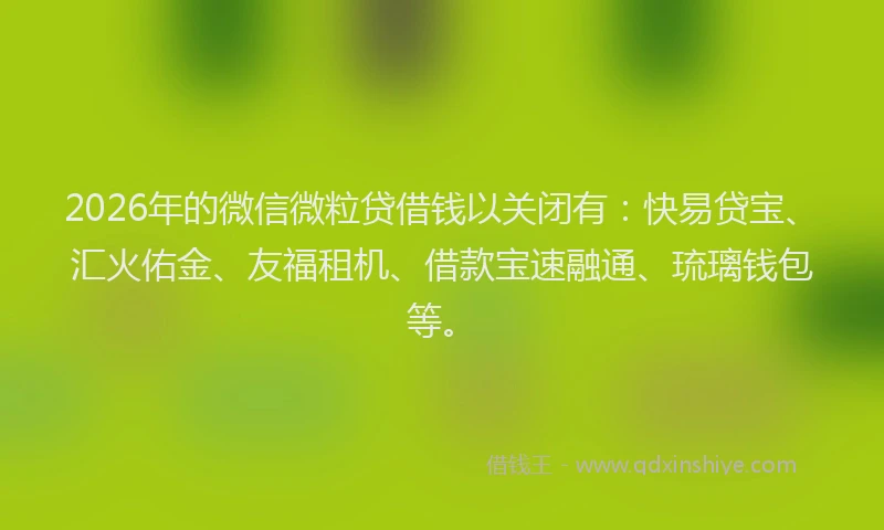 2026年的微信微粒贷借钱以关闭有：快易贷宝、汇火佑金、友福租机、借款宝速融通、琉璃钱包等。