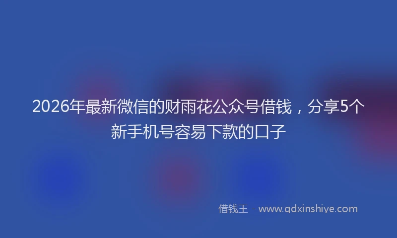 2026年最新微信的财雨花公众号借钱，分享5个新手机号容易下款的口子