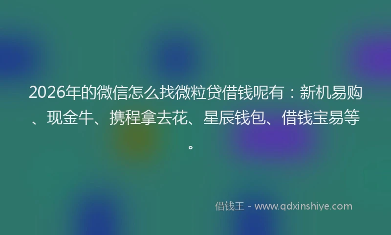 2026年的微信怎么找微粒贷借钱呢有：新机易购、现金牛、携程拿去花、星辰钱包、借钱宝易等。
