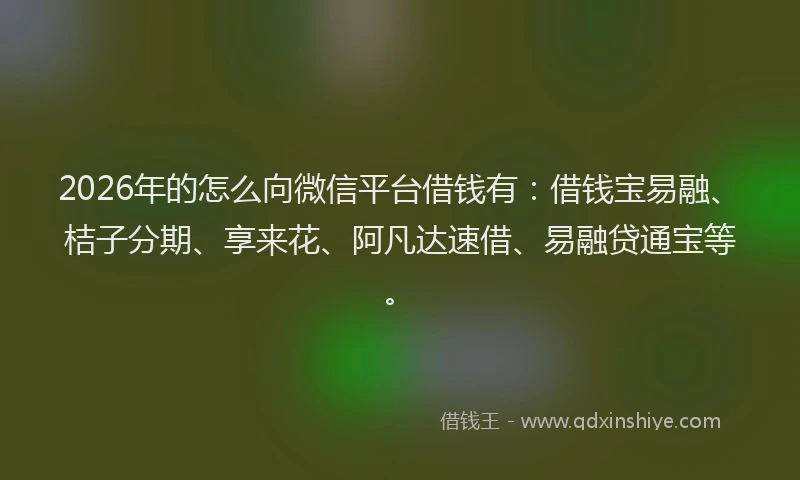 2026年的怎么向微信平台借钱有：借钱宝易融、桔子分期、享来花、阿凡达速借、易融贷通宝等。