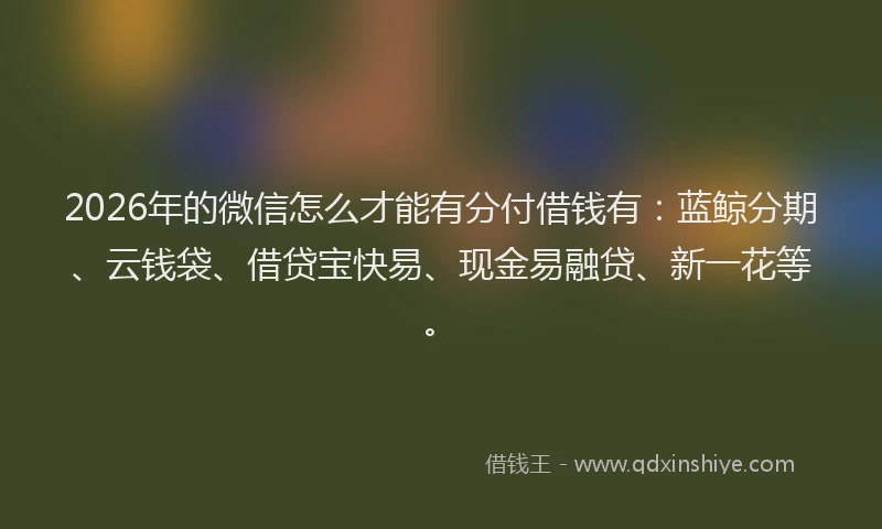 2026年的微信怎么才能有分付借钱有：蓝鲸分期、云钱袋、借贷宝快易、现金易融贷、新一花等。