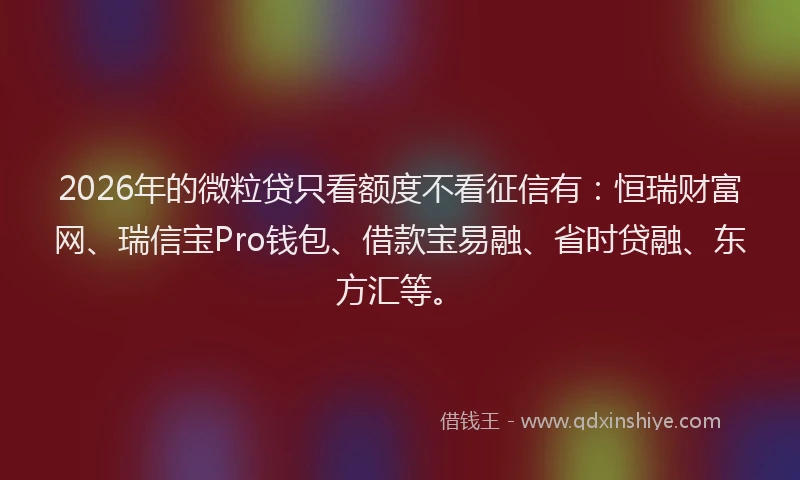 2026年的微粒贷只看额度不看征信有：恒瑞财富网、瑞信宝Pro钱包、借款宝易融、省时贷融、东方汇等。