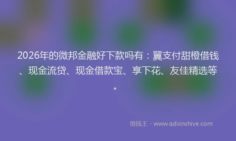 2026年的微邦金融好下款吗有：翼支付甜橙借钱、现金流贷、现金借款宝、享下花、友佳精选等。