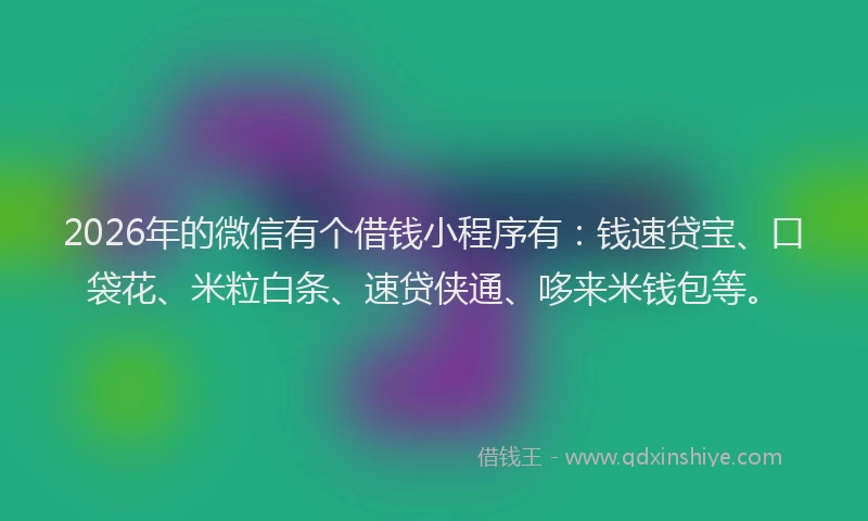 2026年的微信有个借钱小程序有：钱速贷宝、口袋花、米粒白条、速贷侠通、哆来米钱包等。