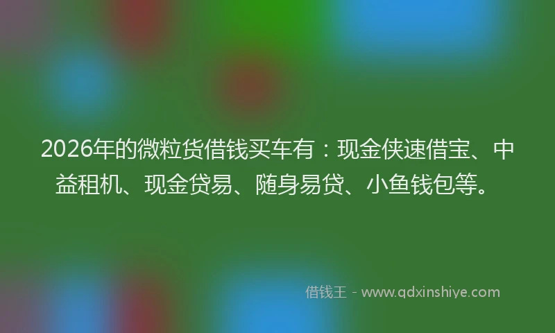 2026年的微粒货借钱买车有：现金侠速借宝、中益租机、现金贷易、随身易贷、小鱼钱包等。