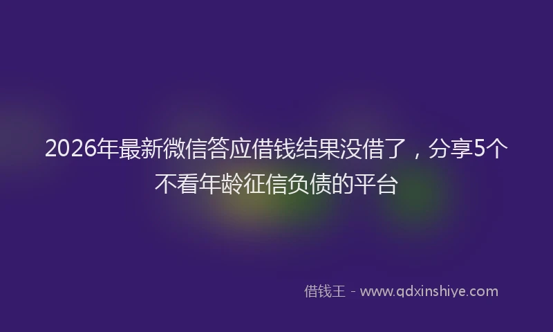 2026年最新微信答应借钱结果没借了，分享5个不看年龄征信负债的平台