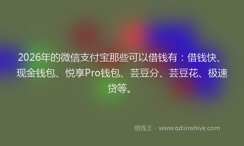 2026年的微信支付宝那些可以借钱有:借钱快、现金钱包、悦享Pro钱包、芸豆分、芸豆花、极速贷等。