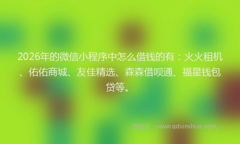 2026年的微信小程序中怎么借钱的有：火火租机、佑佑商城、友佳精选、森森借呗通、福星钱包贷等。