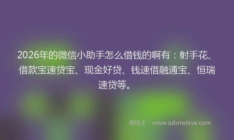 2026年的微信小助手怎么借钱的啊有：射手花、借款宝速贷宝、现金好贷、钱速借融通宝、恒瑞速贷等。