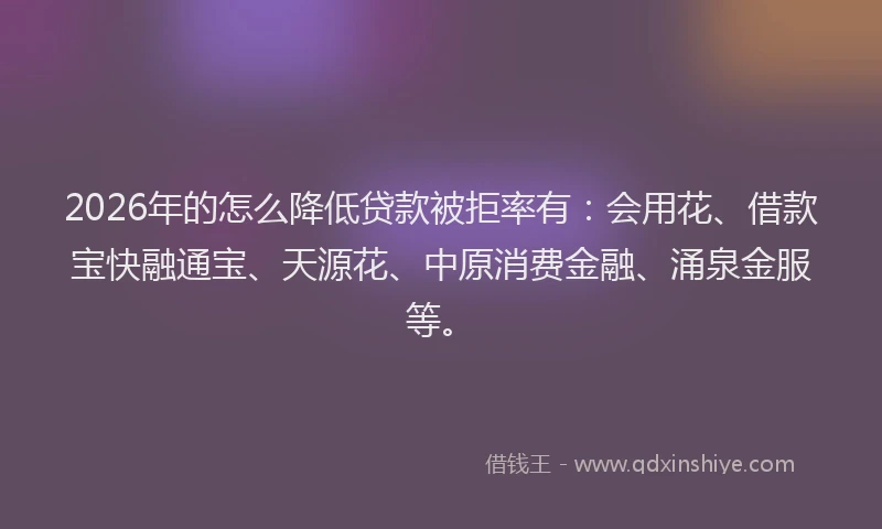 2026年的怎么降低贷款被拒率有：会用花、借款宝快融通宝、天源花、中原消费金融、涌泉金服等。