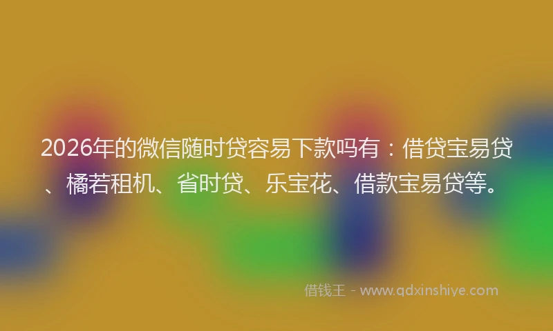 2026年的微信随时贷容易下款吗有：借贷宝易贷、橘若租机、省时贷、乐宝花、借款宝易贷等。