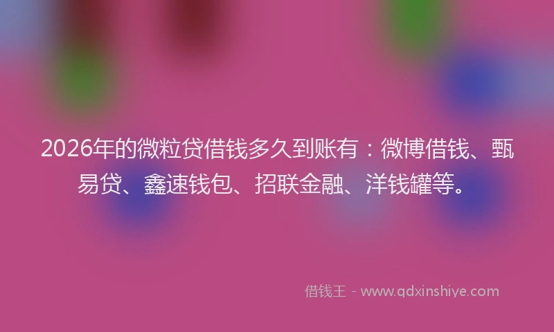 2026年的微粒贷借钱多久到账有：微博借钱、甄易贷、鑫速钱包、招联金融、洋钱罐等。