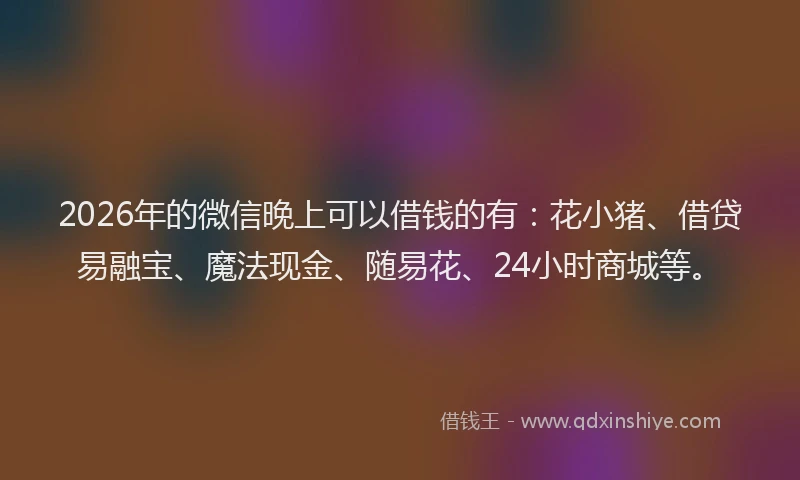 2026年的微信晚上可以借钱的有：花小猪、借贷易融宝、魔法现金、随易花、24小时商城等。