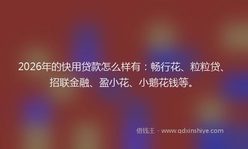 2026年的快用贷款怎么样有：畅行花、粒粒贷、招联金融、盈小花、小鹅花钱等。