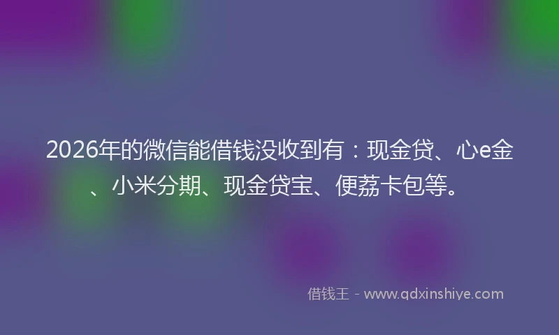 2026年的微信能借钱没收到有：现金贷、心e金、小米分期、现金贷宝、便荔卡包等。