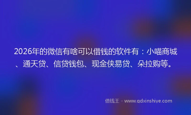2026年的微信有啥可以借钱的软件有：小喵商城、通天贷、信贷钱包、现金侠易贷、朵拉购等。