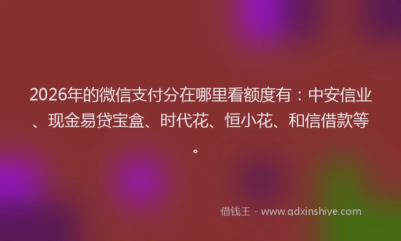 2026年的微信支付分在哪里看额度有：中安信业、现金易贷宝盒、时代花、恒小花、和信借款等。