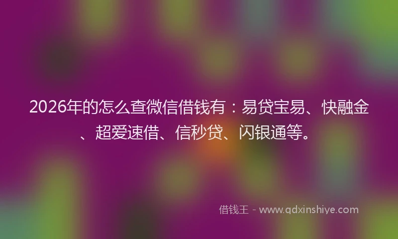 2026年的怎么查微信借钱有:易贷宝易、快融金、超爱速借、信秒贷、闪银通等。