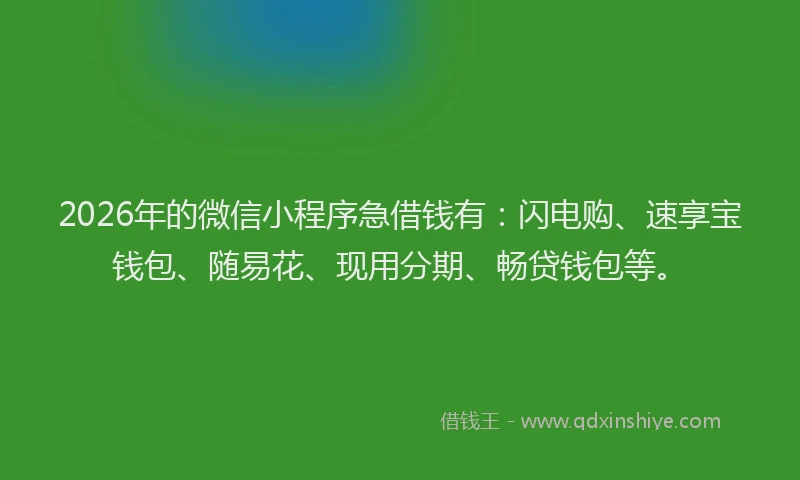 2026年的微信小程序急借钱有：闪电购、速享宝钱包、随易花、现用分期、畅贷钱包等。