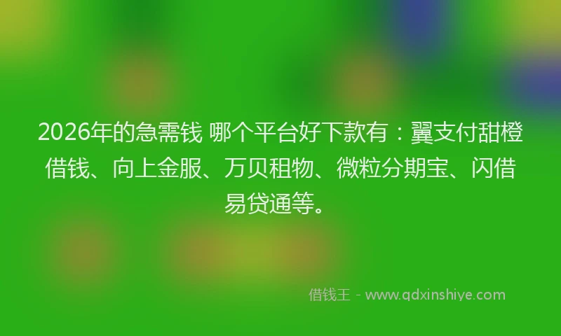2026年的急需钱 哪个平台好下款有：翼支付甜橙借钱、向上金服、万贝租物、微粒分期宝、闪借易贷通等。