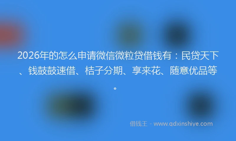 2026年的怎么申请微信微粒贷借钱有：民贷天下、钱鼓鼓速借、桔子分期、享来花、随意优品等。