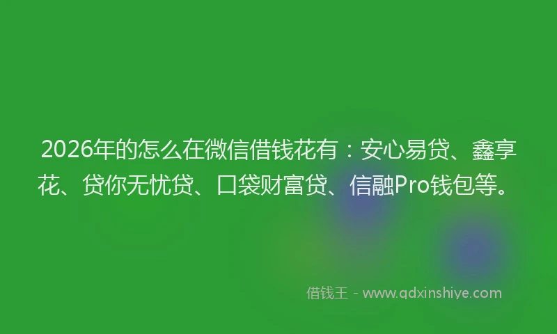 2026年的怎么在微信借钱花有：安心易贷、鑫享花、贷你无忧贷、口袋财富贷、信融Pro钱包等。