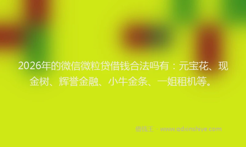 2026年的微信微粒贷借钱合法吗有：元宝花、现金树、辉誉金融、小牛金条、一姐租机等。