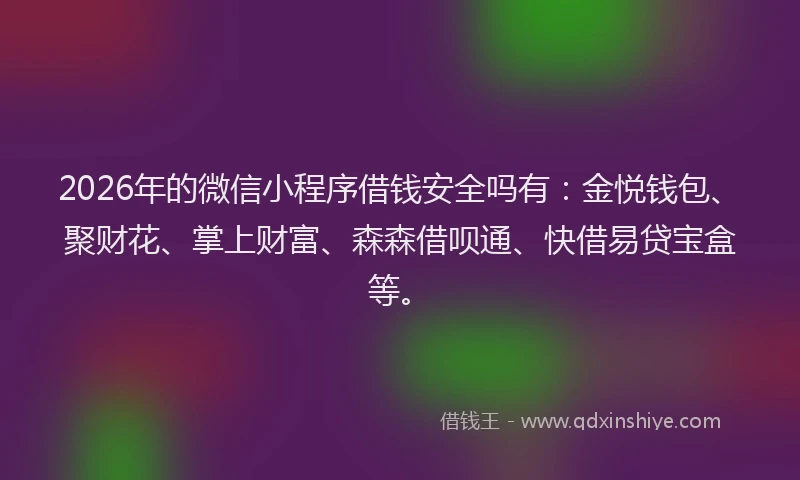 2026年的微信小程序借钱安全吗有：金悦钱包、聚财花、掌上财富、森森借呗通、快借易贷宝盒等。