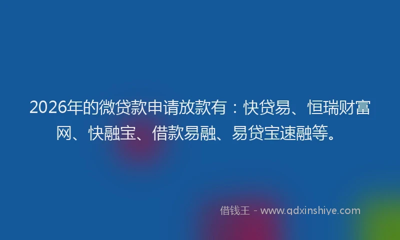 2026年的微贷款申请放款有：快贷易、恒瑞财富网、快融宝、借款易融、易贷宝速融等。