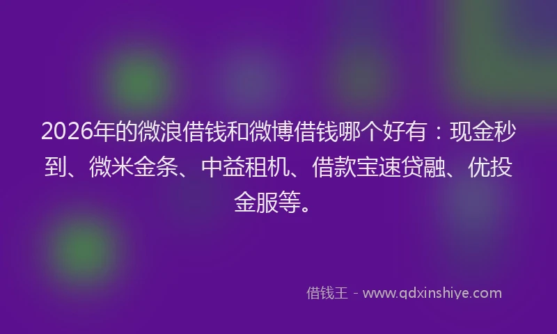 2026年的微浪借钱和微博借钱哪个好有：现金秒到、微米金条、中益租机、借款宝速贷融、优投金服等。