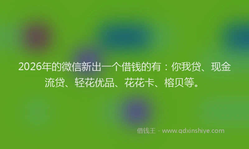 2026年的微信新出一个借钱的有：你我贷、现金流贷、轻花优品、花花卡、榕贝等。