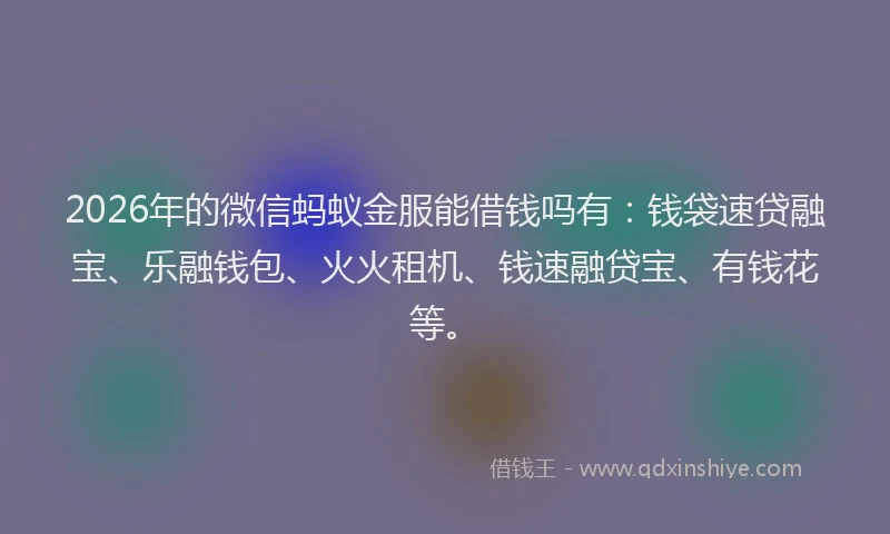 2026年的微信蚂蚁金服能借钱吗有：钱袋速贷融宝、乐融钱包、火火租机、钱速融贷宝、有钱花等。