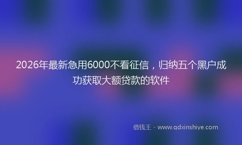 2026年最新急用6000不看征信，归纳五个黑户成功获取大额贷款的软件