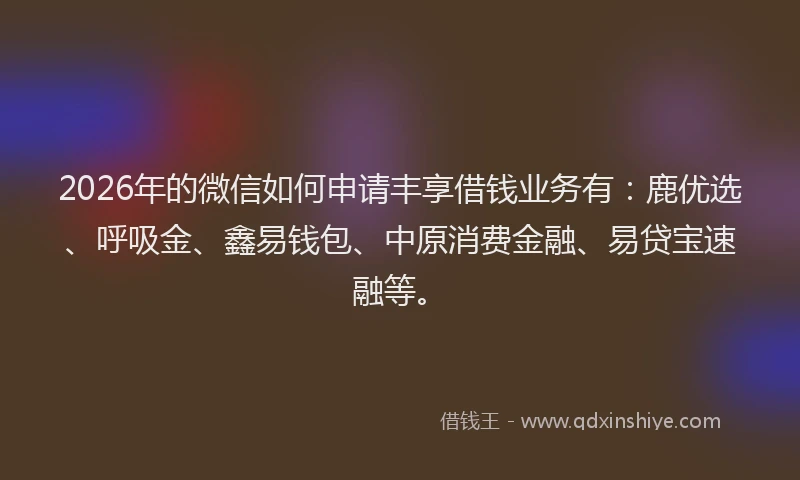 2026年的微信如何申请丰享借钱业务有：鹿优选、呼吸金、鑫易钱包、中原消费金融、易贷宝速融等。