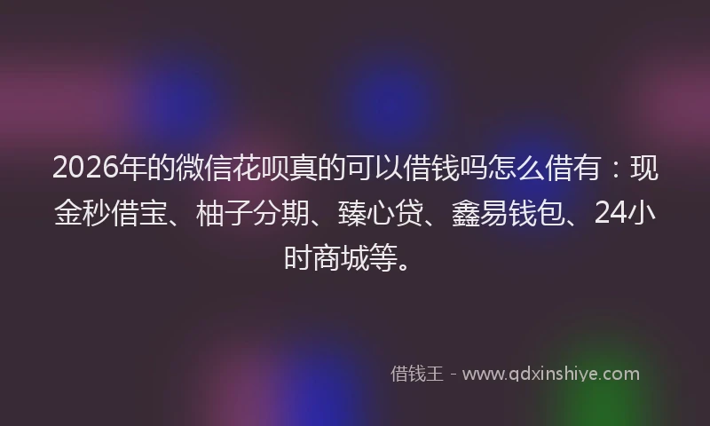 2026年的微信花呗真的可以借钱吗怎么借有：现金秒借宝、柚子分期、臻心贷、鑫易钱包、24小时商城等。