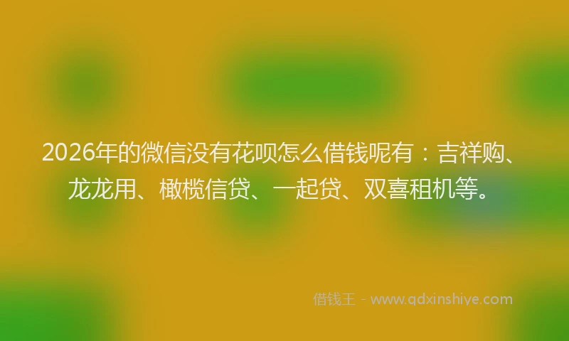2026年的微信没有花呗怎么借钱呢有：吉祥购、龙龙用、橄榄信贷、一起贷、双喜租机等。