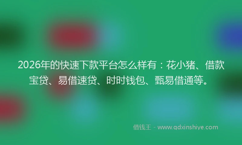 2026年的快速下款平台怎么样有：花小猪、借款宝贷、易借速贷、时时钱包、甄易借通等。