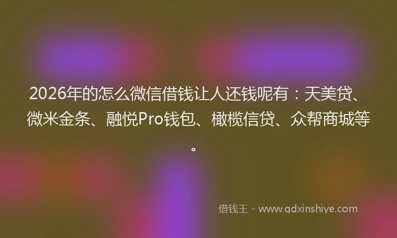 2026年的怎么微信借钱让人还钱呢有：天美贷、微米金条、融悦Pro钱包、橄榄信贷、众帮商城等。