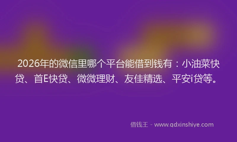 2026年的微信里哪个平台能借到钱有：小油菜快贷、首E快贷、微微理财、友佳精选、平安i贷等。