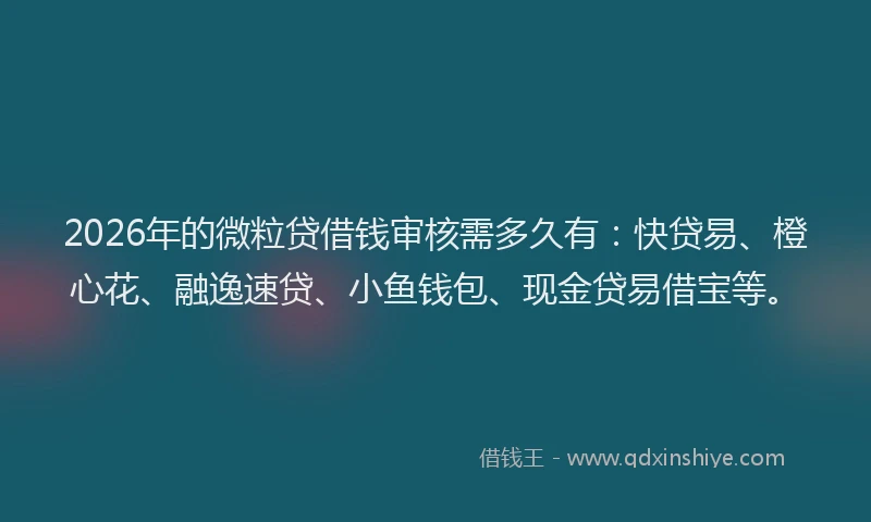 2026年的微粒贷借钱审核需多久有：快贷易、橙心花、融逸速贷、小鱼钱包、现金贷易借宝等。