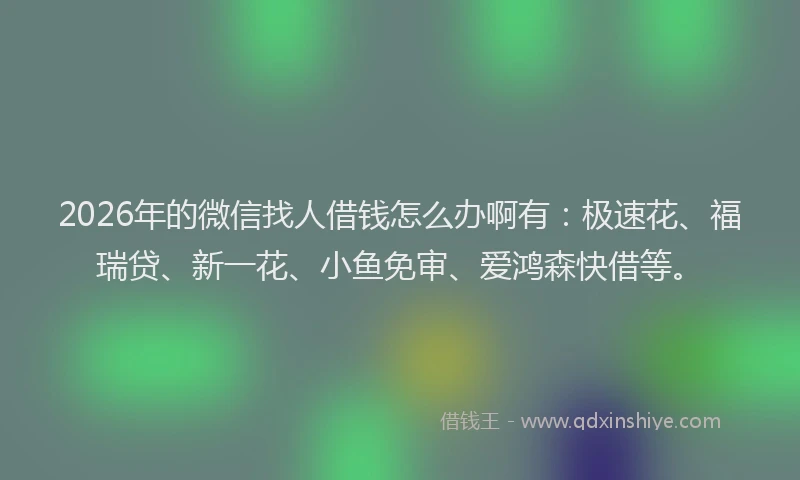 2026年的微信找人借钱怎么办啊有：极速花、福瑞贷、新一花、小鱼免审、爱鸿森快借等。