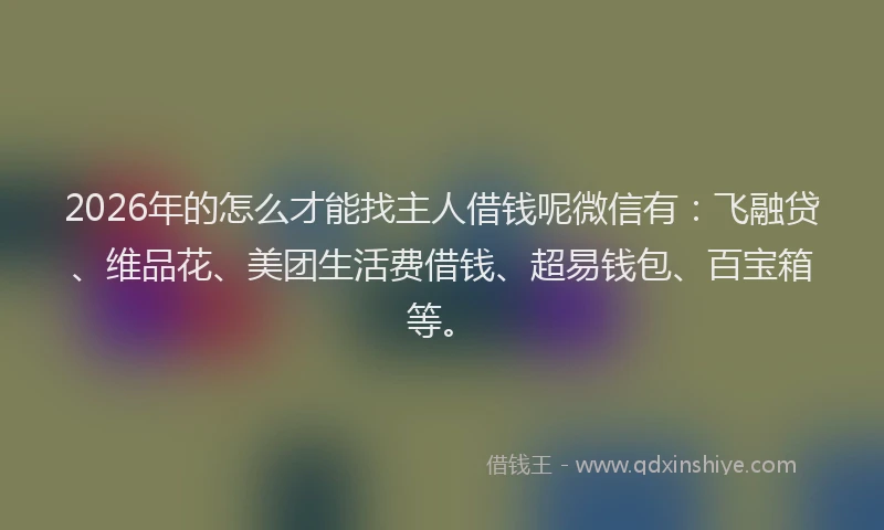 2026年的怎么才能找主人借钱呢微信有：飞融贷、维品花、美团生活费借钱、超易钱包、百宝箱等。