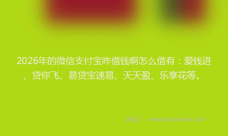 2026年的微信支付宝咋借钱啊怎么借有：爱钱进、贷你飞、易贷宝速易、天天盈、乐享花等。