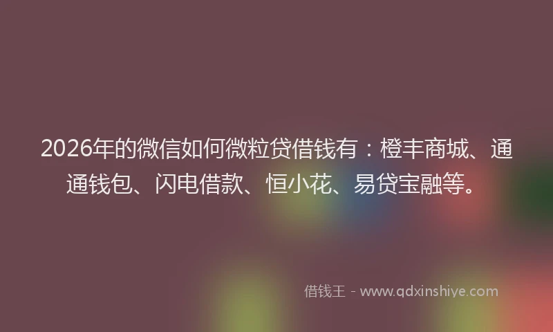 2026年的微信如何微粒贷借钱有：橙丰商城、通通钱包、闪电借款、恒小花、易贷宝融等。