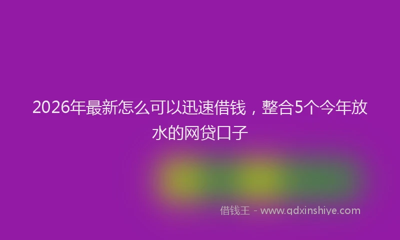 2026年最新怎么可以迅速借钱，整合5个今年放水的网贷口子