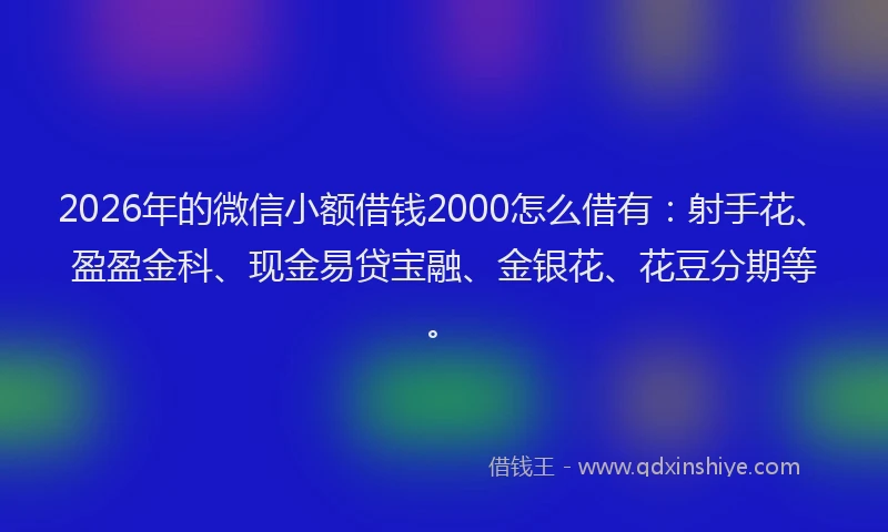 2026年的微信小额借钱2000怎么借有：射手花、盈盈金科、现金易贷宝融、金银花、花豆分期等。