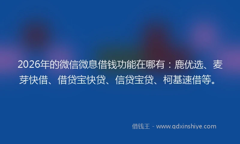 2026年的微信微息借钱功能在哪有：鹿优选、麦芽快借、借贷宝快贷、信贷宝贷、柯基速借等。