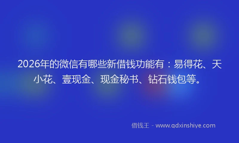 2026年的微信有哪些新借钱功能有：易得花、天小花、壹现金、现金秘书、钻石钱包等。